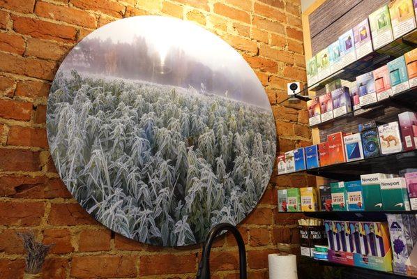 Hemp farm picture over sink