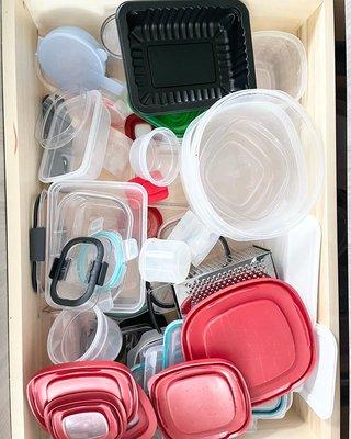 Tupperware drawer organizing before