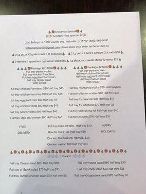 Holiday menu