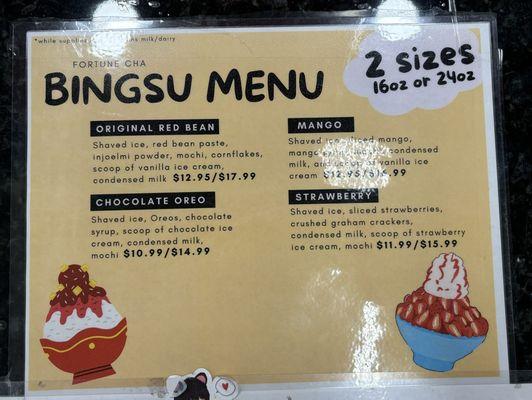 bingsu menu