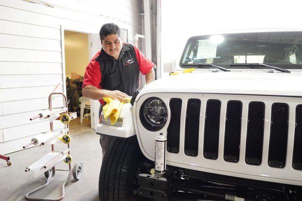 Jeep getting ready for paint.