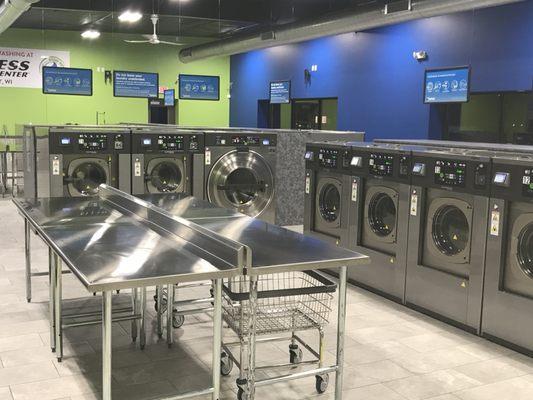 Extra Large wash machines and large folding tables.