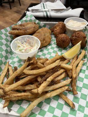 Lenten fish fry  --  3 nice size fried fish, great French fries, 3 hush puppies.  Service and food was great.