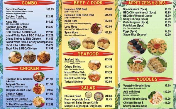 Menu with new prices