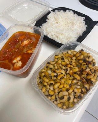 Beans, shrimp stew, and homemade Rice  Full Slab