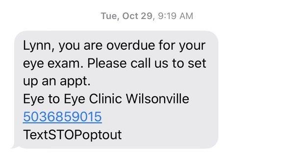 My eye exam reminder.  10/29