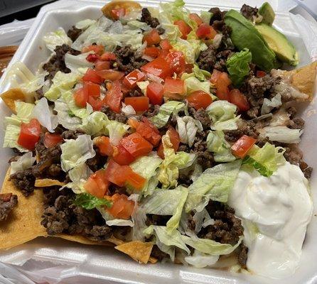 Carne asada nachos with everything