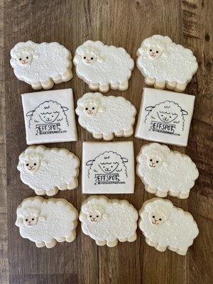 Custom branded Mr. Sheep sugar cookies