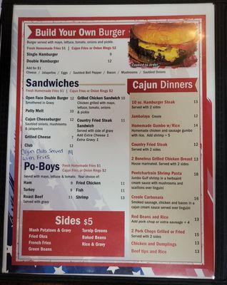 Po boys burgers sides cajun dinners