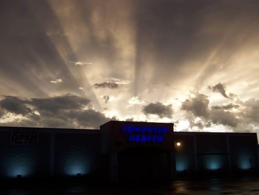 Cool clouds over the store one evening.