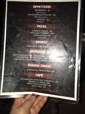 Food and drink menu options