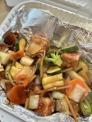 I've never had vegetable stir fry swimming in sweet sauce. I expected more vegetables for a VEGETABLE stir fry