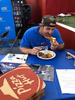 Anthony Rizzo enjoying our stuffed crust pepperoni pizza