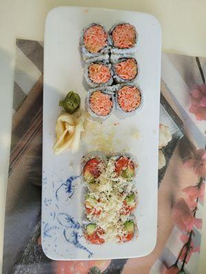 Sushi Spicy Crab and Spicy Tuna Avacado(mushy!)