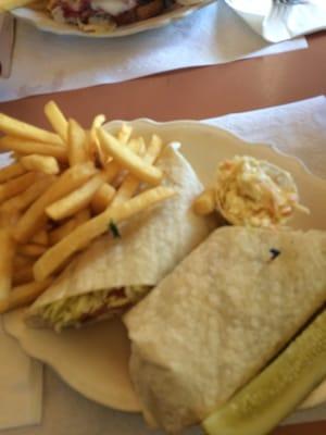 Chicken salad wrap with fries