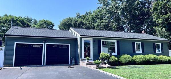 Anthony, installed black gutters & downspouts today to go with the charcoal roof that he did last month