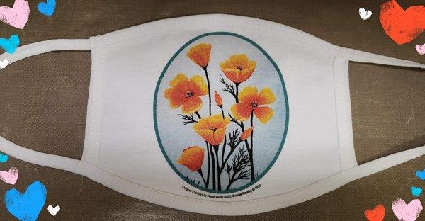 California Poppy Custom Printed Mask- artwork by Denise Pandey