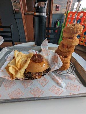 Double bacon burger with onion rings. Meh.