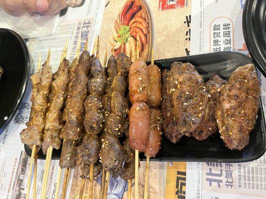 From left to right: lamb, chicken heart, chicken sausage, chicken wings