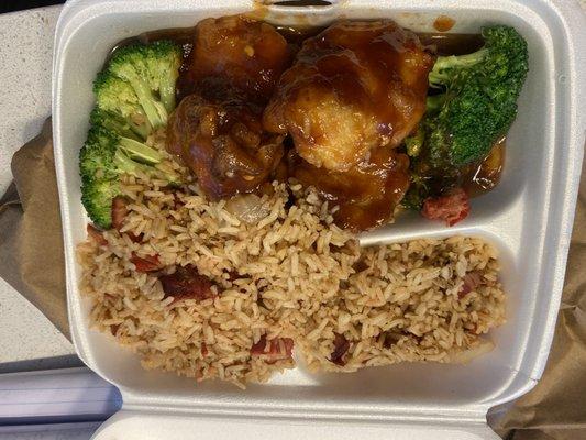 Orange chicken and pork fried rice