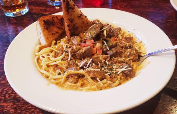 Cajun sirloin tip pasta but of course I added their chorizo which is not greasy and has a good spiciness to it!