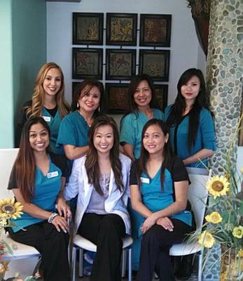 Staff of Manila Dental Center III (top)Jessica, Cora, Josephine, Nikki(bottom) Gretel, Dr Angela Nguyen and Office Manager Medy