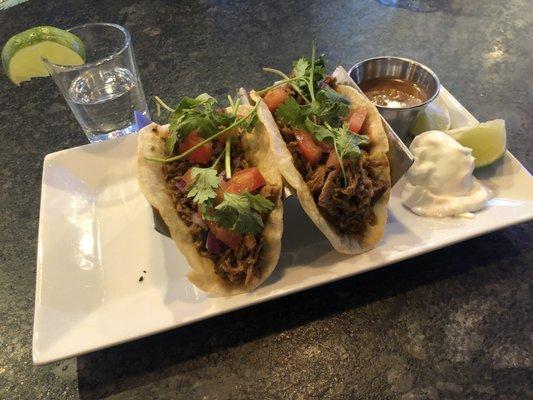 Pork Tacos ($8 Taco Tuesday) with a complimentary Sauza Tequila Tasting.