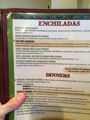 I'm getting Los Tres Garcias (I.e., enchiladas)