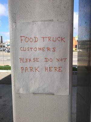 Don't be lame and hog the gas pump for food truck parking.  Park near the truck or the lot...