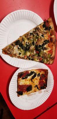 Veggie pizza and "Grandma Pizza"