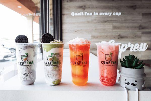 Oreo fantasy, matcha heaven, peach me freeze and Barbie special