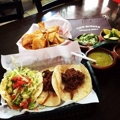 Taco Burger and Barbacoa Tacos