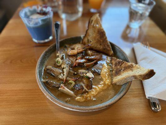 Shrimp and grits plus crab claws