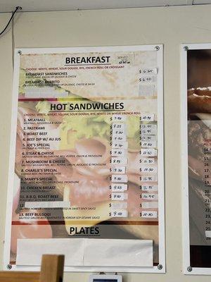 Breakfast & Hot sandwich menu