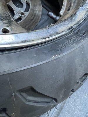 Damaged rim caused by cycle gear