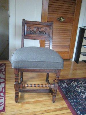 Family heirloom solid oak chair re-upholstered by Hector fantastic job!