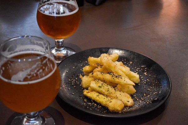 Tempura summer squash with yuzu mayo. Yuzu mayo was super fresh