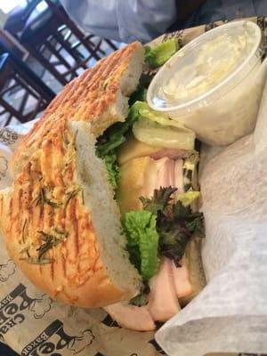 Artichoke spinach panini with a side of potato salad