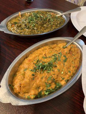 Bhartha (front) and Chicken Tikka Saag (back)