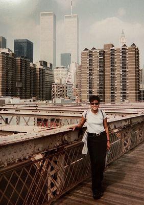 Taken 09/04/2001 my friend on the Brooklyn Bridge with World Trade Center in the background. Never Forget  Posted 09/11/2023