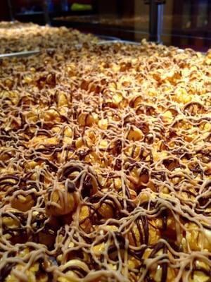 Freshly-drizzled Buckeye popcorn