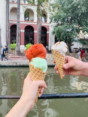 Chamoy/Lime sorbet and horchata ice cream