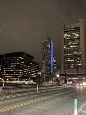 Beautiful Nighttime skyline views of the city  @ The 40 Foot Tall Hood Milk Bottle Building in Boston near The Seaport District.