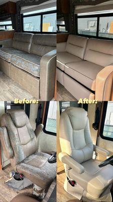 Before and after of an RV upholstery