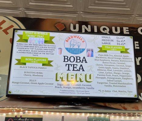 Menu for Boba Tea