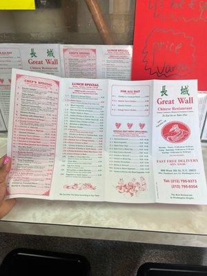 Menu front side