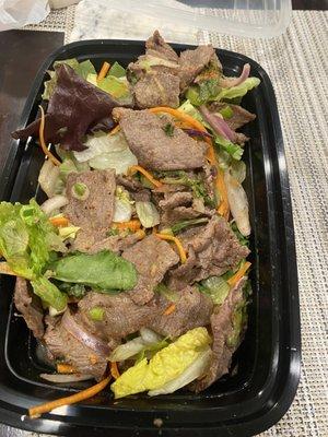 S2. Grilled Beef Salad - grocery store bag salad with low quality beef strips that were very very salty :(