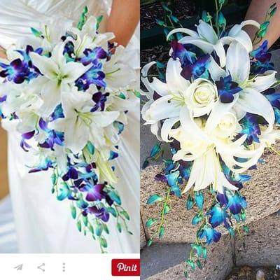 Right photo is the bride's pinterest inspiration.  Left photo is our creation of the bouquet