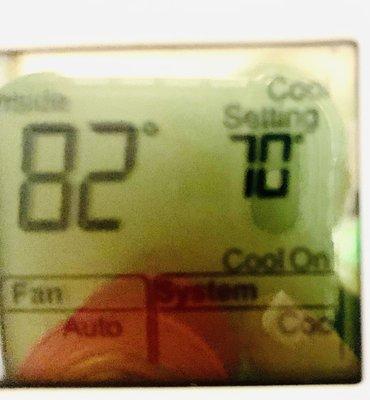 Broken AC room temp set on cool.  They tried to blame us that we had it on heat.  As you see it says cool. The fan would not run either.