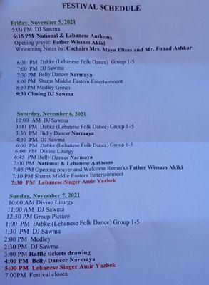 Event schedule.